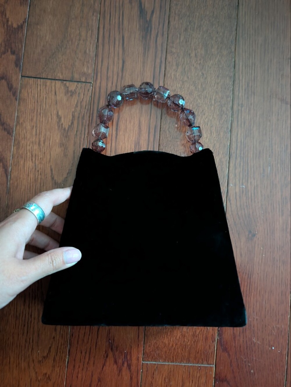 Vintage Vanessa Crystal Beaded Handle Black Velvet Clutch - Elegant Evening Bag